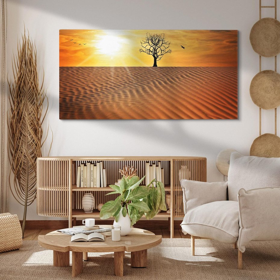 Obraz na płótnie 140x70 - Pustynia - Drzewo i słońce - pustynia, drzewo