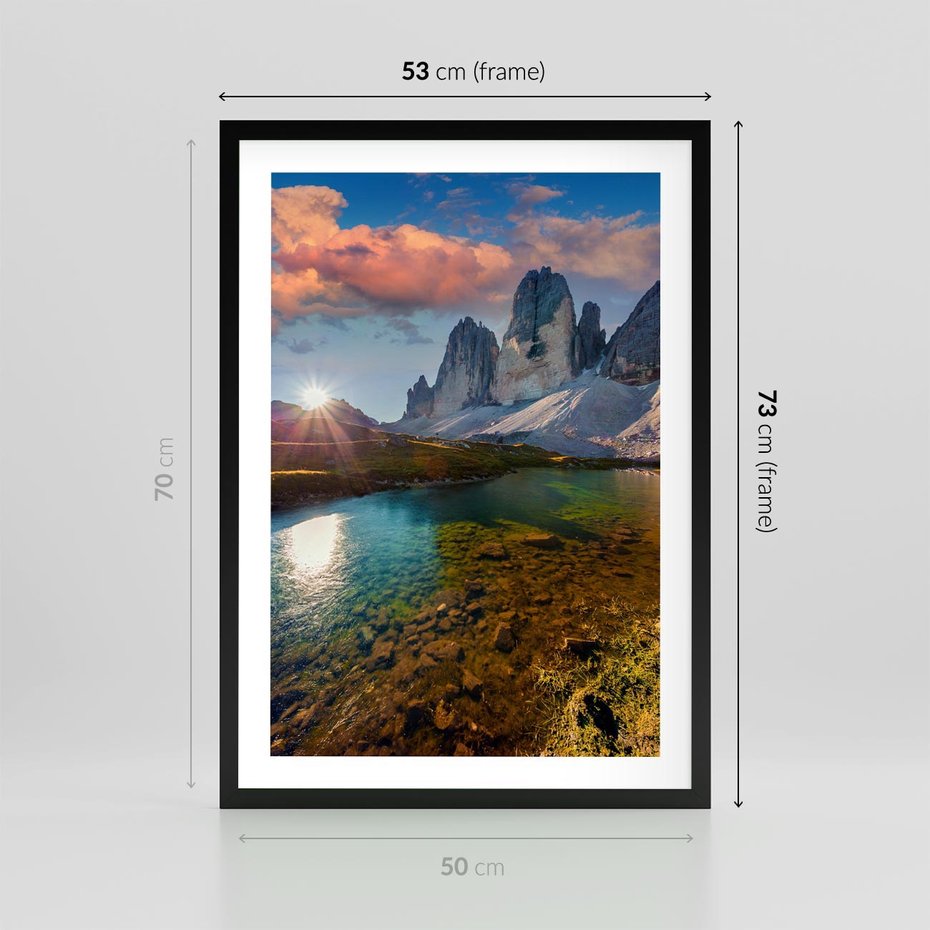 Plakat w ramie 50x70 - Jezioro wśród majestatycznych gór - jezioro, góry - rama czarna