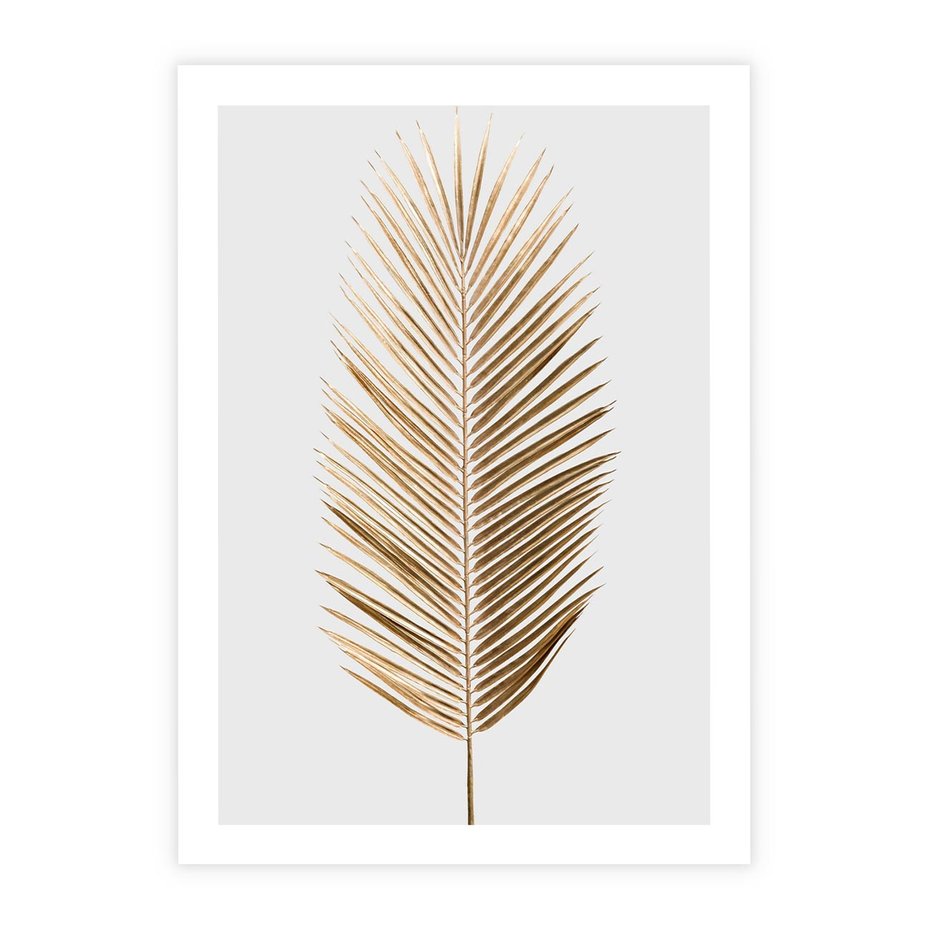 Plakat bez ramy 21x30 - Złoty blask palmowego liścia - złota, palma
