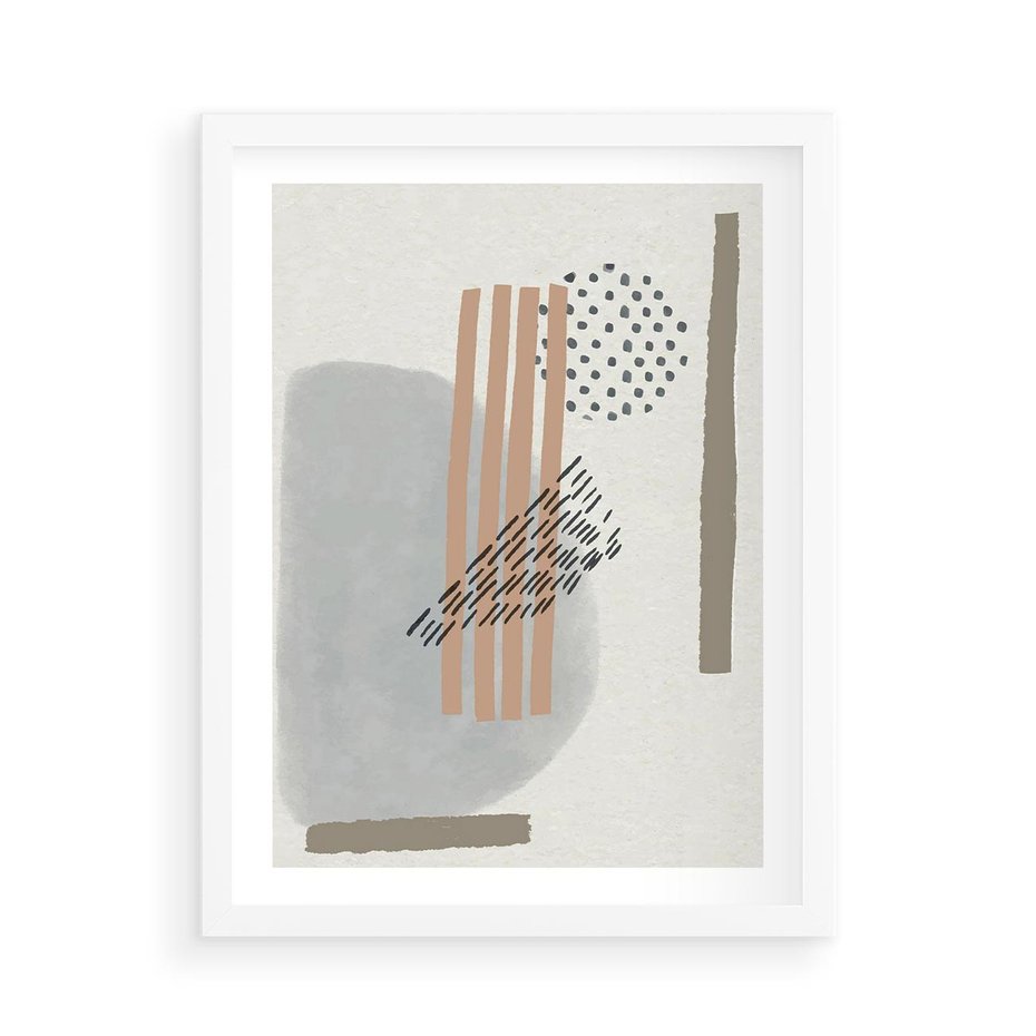 Plakat w ramie 50x70 - Nowoczesna Abstrakcja: Delikatne Beże - abstrakcja, nowoczesna sztuka - rama biała