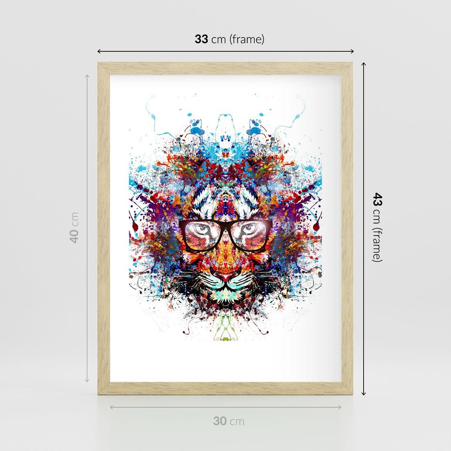 Plakat w ramie 30x40 - Tygrys w graficznej oprawie - tygrys, grafika - rama drewno