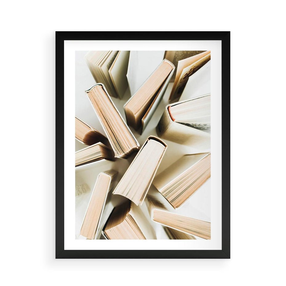 Plakat w ramie 50x70 - Odcienie Wiedzy - książki, ujęcie z góry - rama czarna