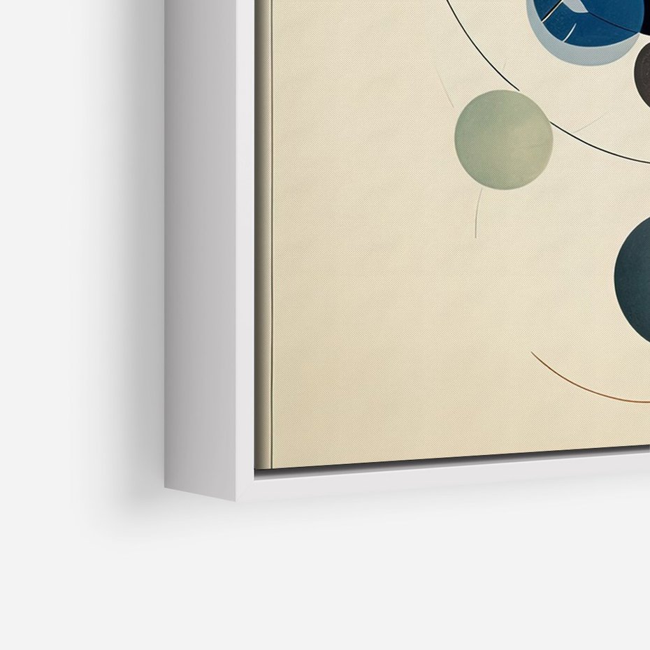 Obraz w ramie 70x100 - Bezgraniczny Taniec Światła - abstrakcyjna geometryczna kompozycja, koła linie - rama biała