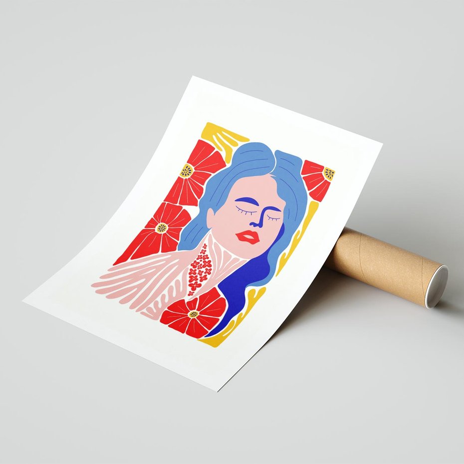 Plakat bez ramy 21x30 - Nowoczesna Twarz - nowoczesna grafika, kolorowa twarz kobiety