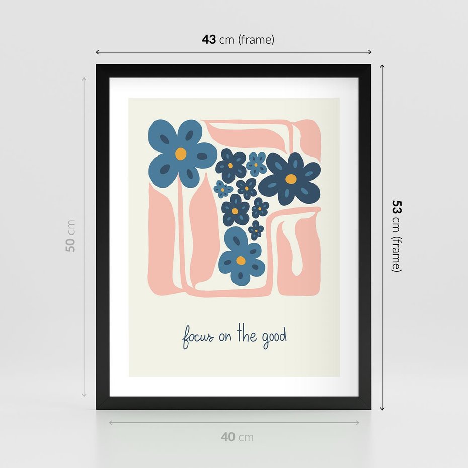 Plakat w ramie 40x50 - Linie kwiatowych marzeń - minimalistyczna kwiatowa kompozycja, pastelowe kolory - rama czarna