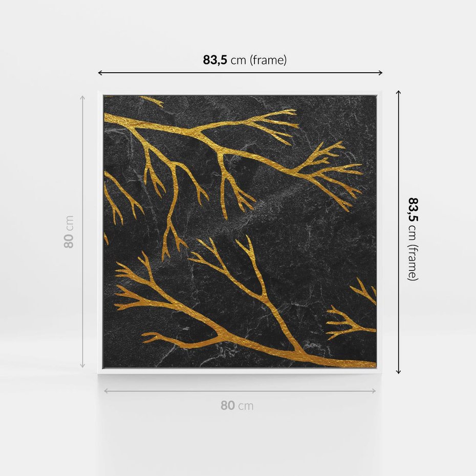 Obraz w ramie 80x80 - Marmurowe Drzewa Snu - złote gałęzie, drzewa - rama biała