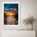 Plakat w ramie 40x50 - Magia zachodu słońca na plaży - zachód, słońca - rama biała