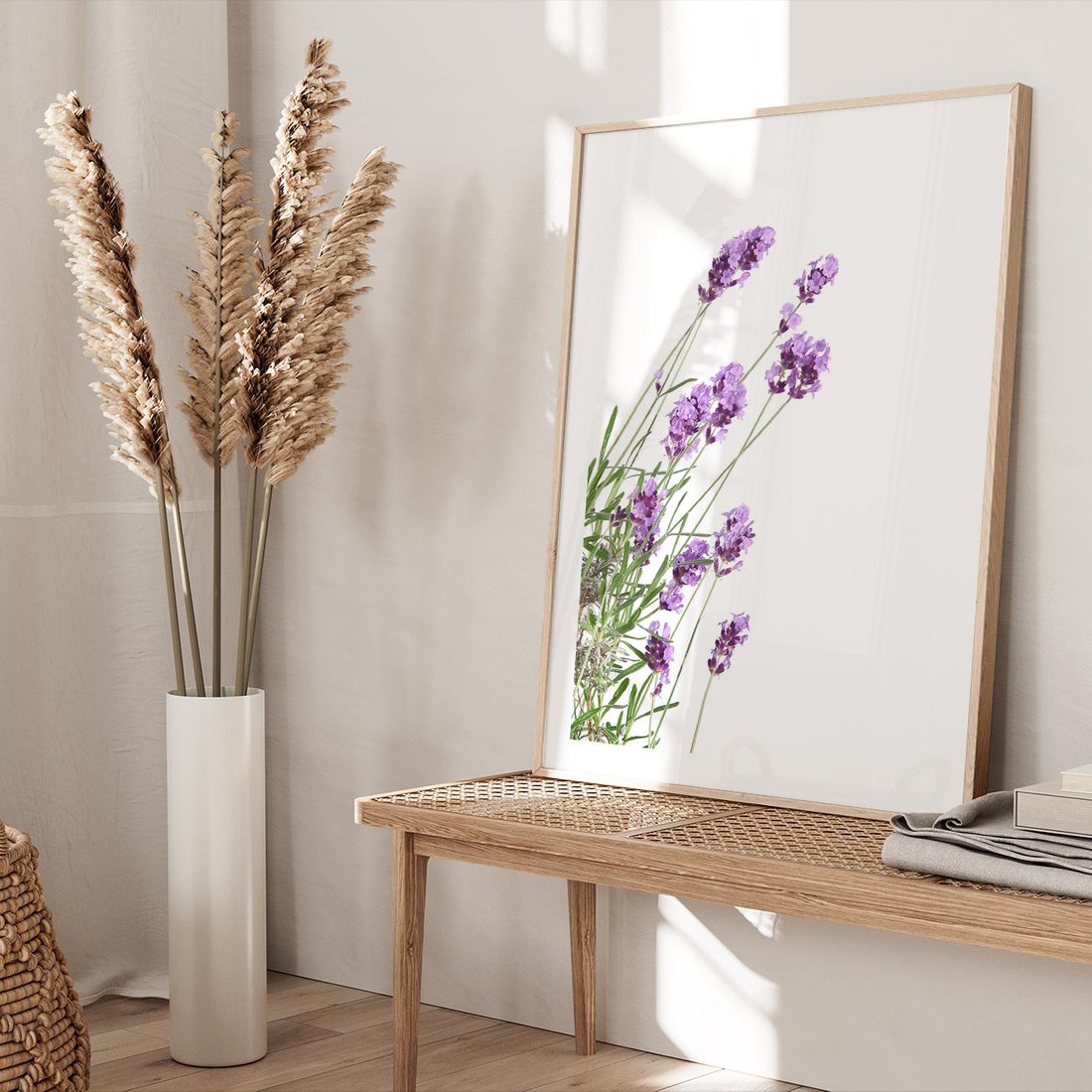 Plakat w ramie 40x50 - Delikatny Urok - lawenda, kwiaty - rama drewno