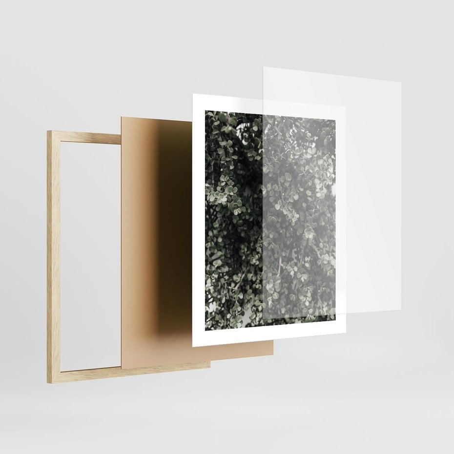Plakat w ramie 40x50 - Jasnozielone Liście i Gałązki - liście, gałązki - rama drewno