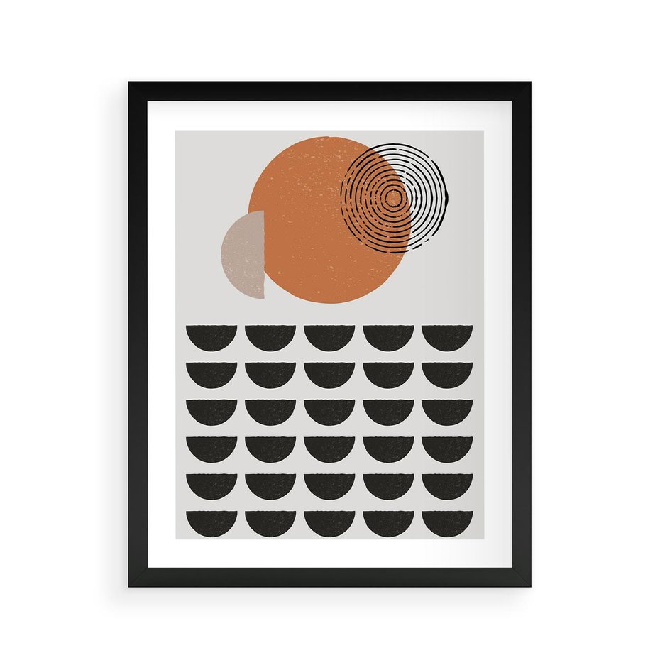 Plakat w ramie 40x50 - Geometryczna Ekspresja - geometryczny graficzny obraz, pomarańczowe koło - rama czarna
