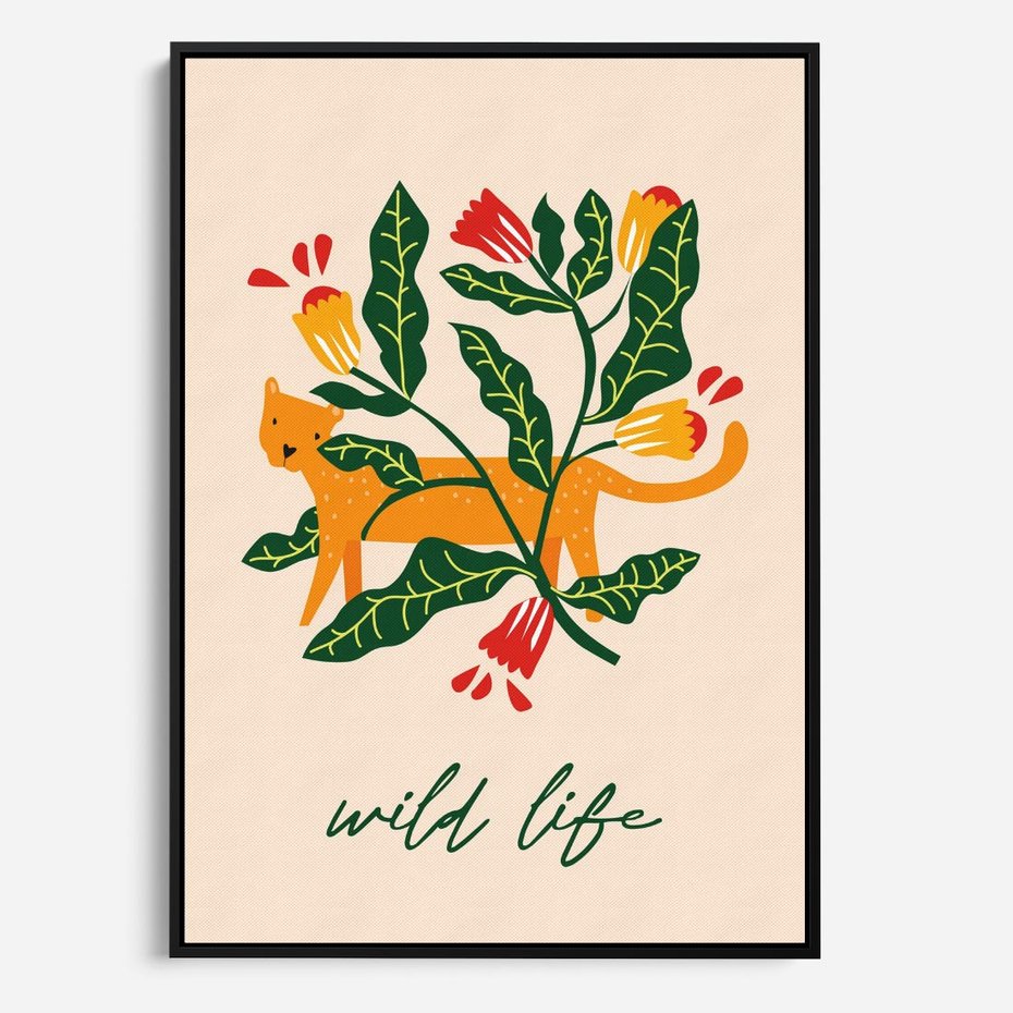 Obraz w ramie 50x70 - Tygrys w Kwiatach - tygrys, plakat - rama czarna