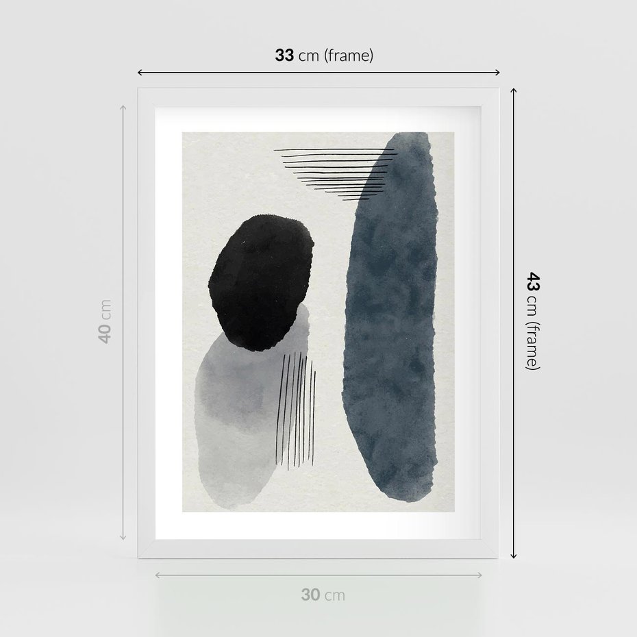 Plakat w ramie 30x40 - Abstrakcyjna Gra Szarości - abstrakcyjna grafika, akwarela - rama biała