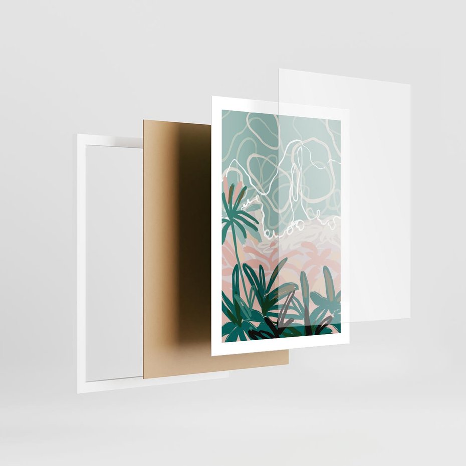Plakat w ramie 50x70 - Rajski Stan - pastelowy krajobraz, nowoczesny plakat - rama biała