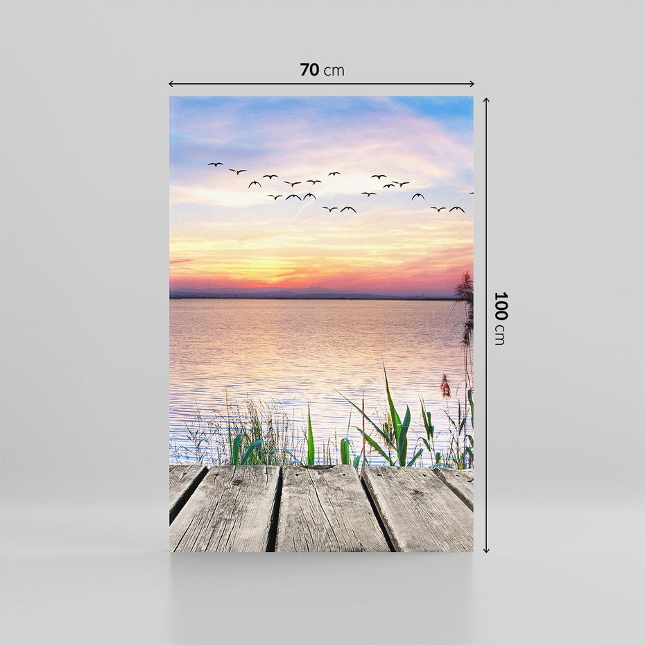 Obraz na płótnie 70x100 - Romantyczny zachód słońca nad morzem z ptakami - zachód, słońca