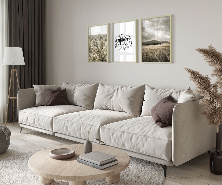 Zestaw obrazy w ramie 30x40 galeria - Boho, minimalizm, spokój, napis - rama drewno