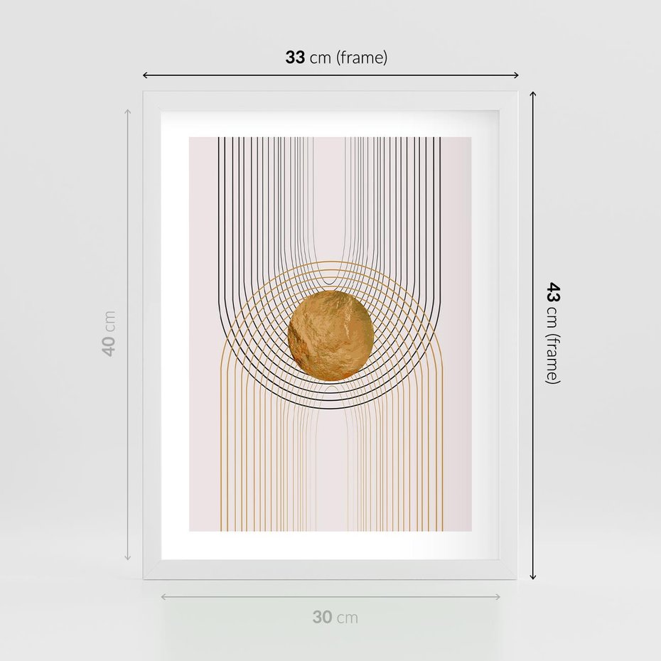 Plakat w ramie 30x40 - Złota Geometria - styl modern, złoto - rama biała