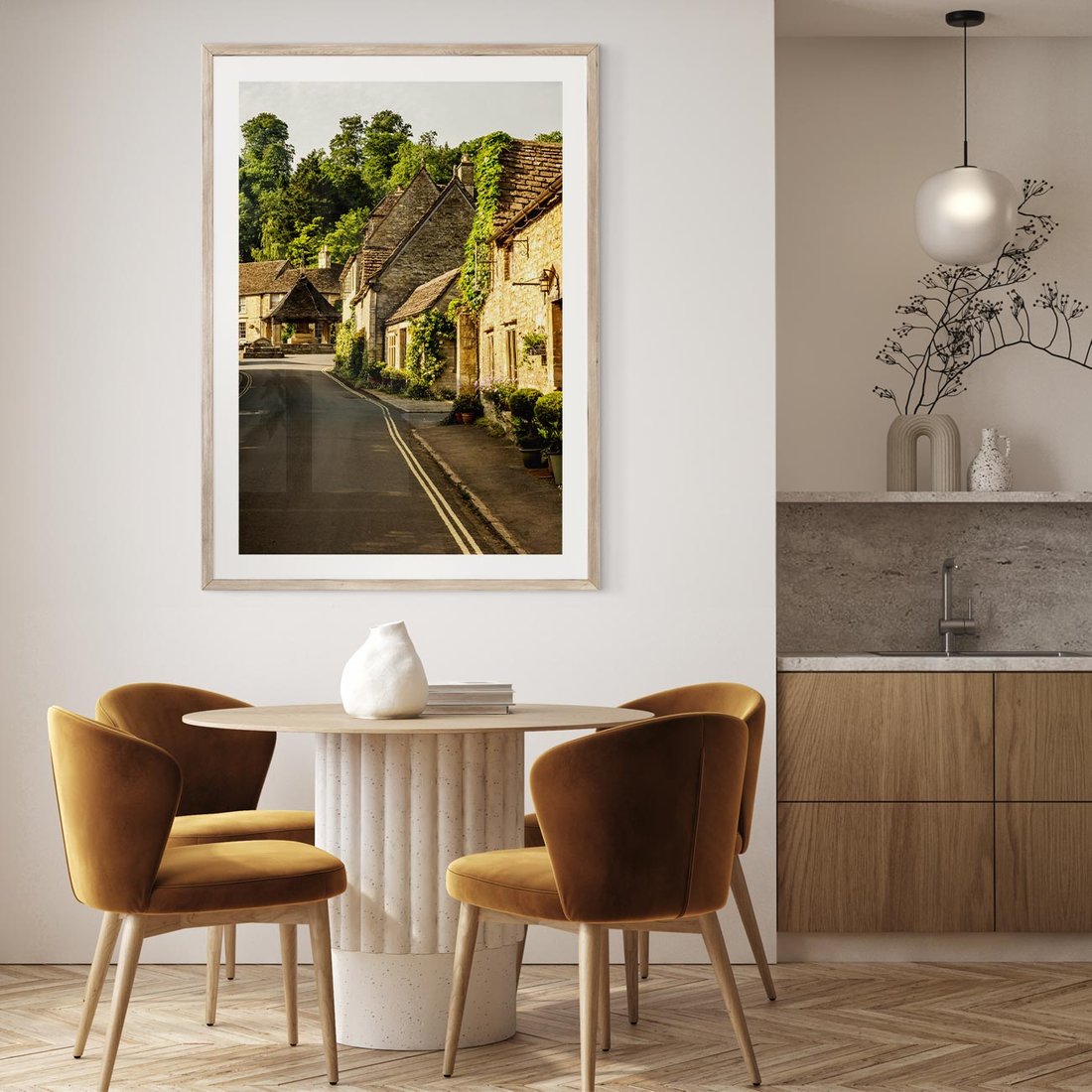 Plakat w ramie 50x70 - Magiczna podróż w głąb miasta - uliczka, perspektywa - rama drewno