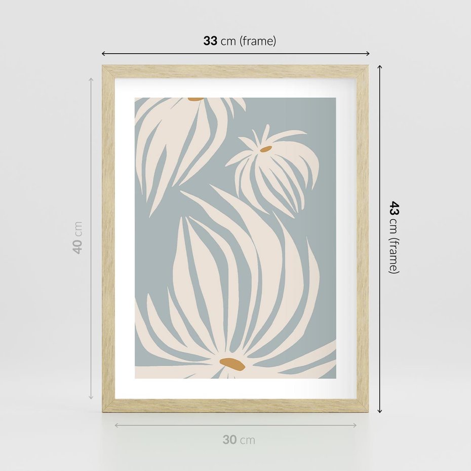 Plakat w ramie 30x40 - Kwiatowe Kształty - kwiaty, nowoczesne i minimalistyczne - rama drewno