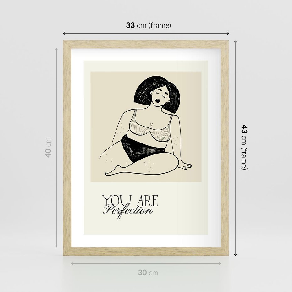 Plakat w ramie 30x40 - Harmonia Kształtów Bez Granic - siła kobiecości, rysunek - rama drewno