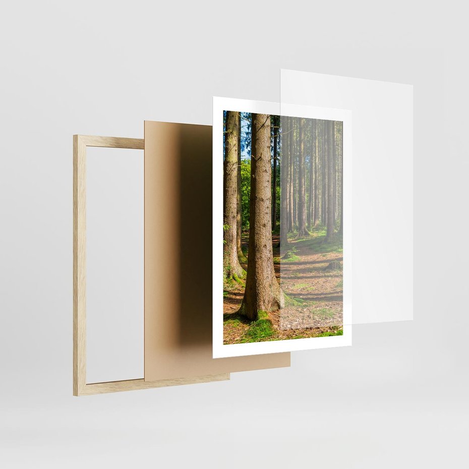 Plakat w ramie 50x70 - Las: harmonia natury - las, drzewa - rama drewno