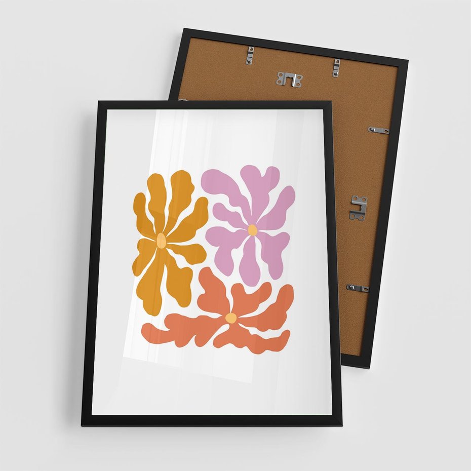 Plakat w ramie 50x70 - Rozbijające Refleksje - abstrakcyjne kolorowe kwiaty, minimlizm - rama czarna