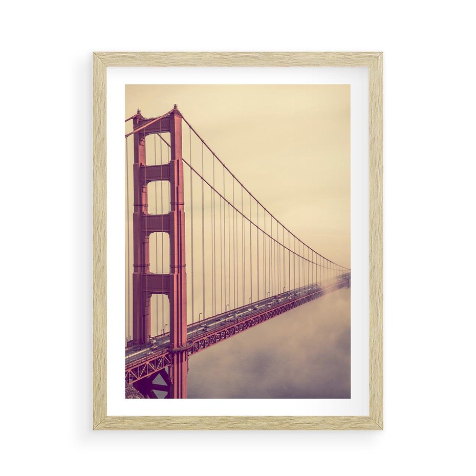 Plakat w ramie 50x70 - Most w mgle z perspektywą - most, perspektywa - rama drewno