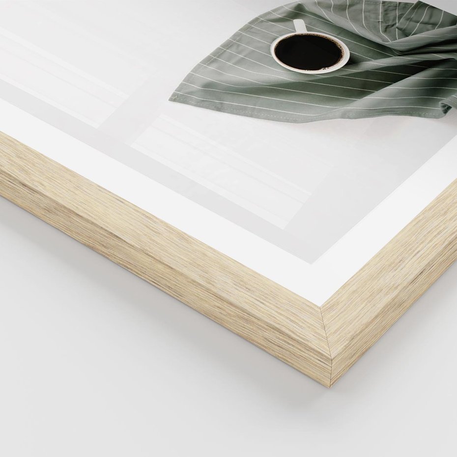 Plakat w ramie 40x50 - Poranek z Kawą - kawa, biała filiżanka - rama drewno