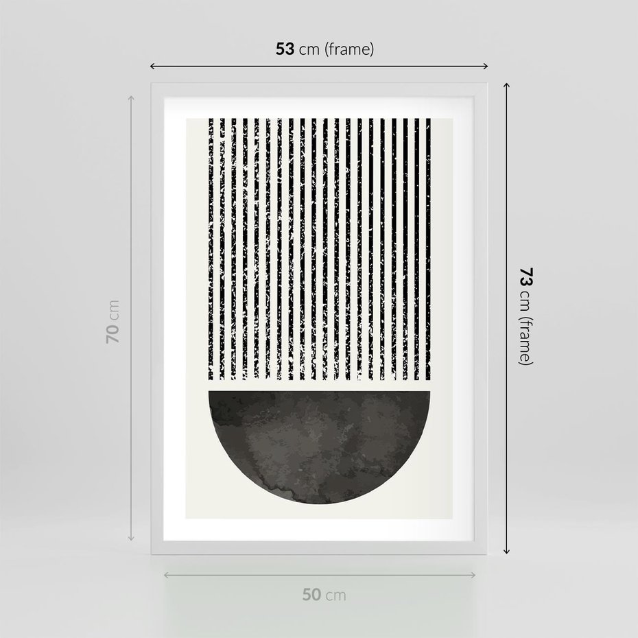 Plakat w ramie 50x70 - Taniec Impulsów - abstrakcyjne czarno białe formy, minimalizm - rama biała