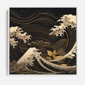 Obraz w ramie 50x50 - Złote Piękno - ciemny obraz, fala morska - rama biała