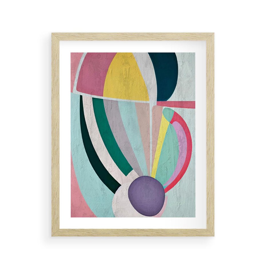 Plakat w ramie 40x50 - Podróżne Echa Przestrzeni - abstrakcyjne dziwne kształty, olejny obraz - rama drewno