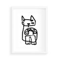 Plakat w ramie 50x70 - Portret Kociej Duszy - szkic kota, prymitywizm - rama biała