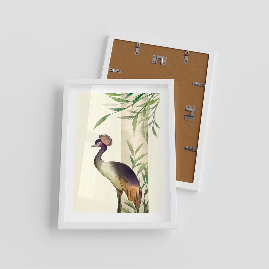 Plakat w ramie 30x40 - Kwiatowa Ekspresja - japońska sztuka, ptak - rama biała