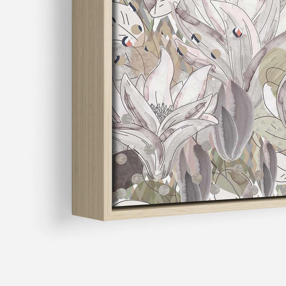 Obraz w ramie 100x70 - Pejzaże zatajonej duszy - połączenie tekstur, roślinne motywy - rama drewno