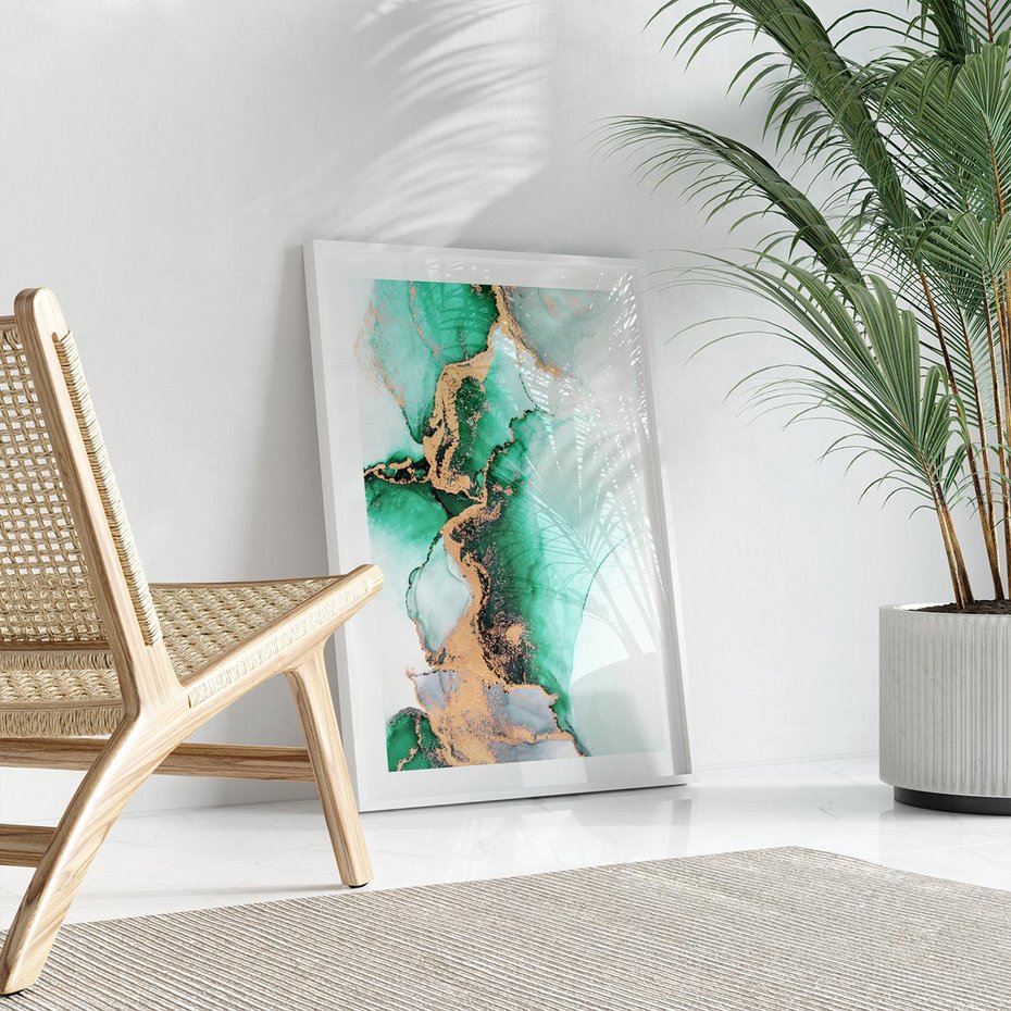 Plakat bez ramy 30x40 - Marmur, Zieleń i Złoto - marmur, zieleń i złoto