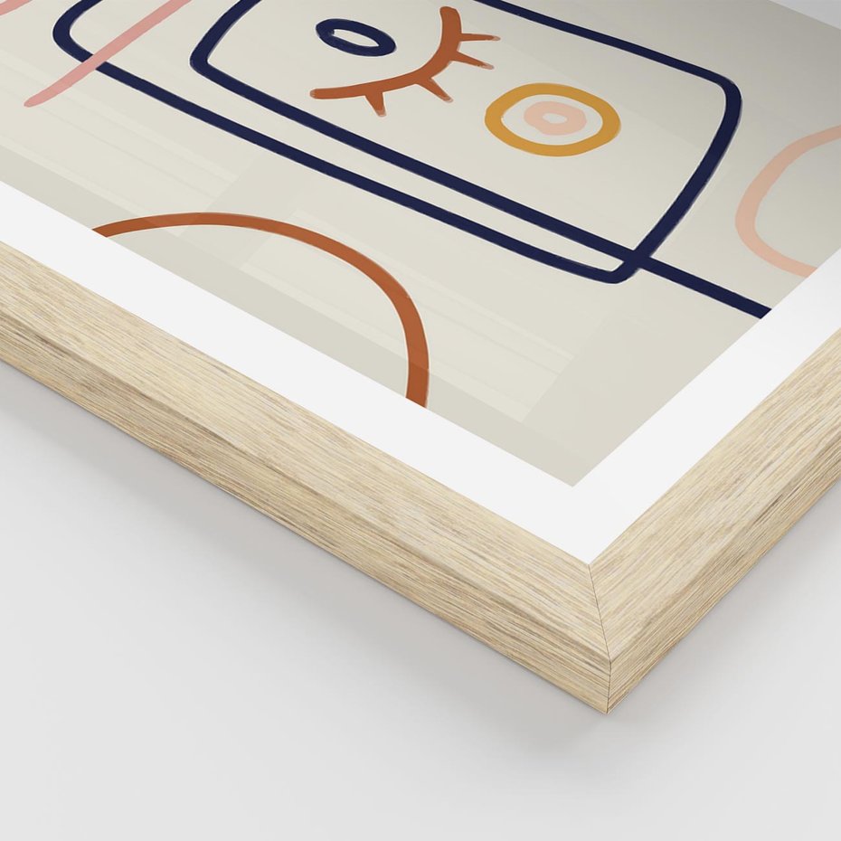 Plakat w ramie 30x40 - Manifestacje Dziwności - abstrakcja w stylu picasso, beżowe tło - rama drewno