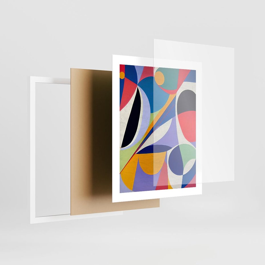 Plakat w ramie 40x50 - Kolorowe Przesunięcia Kształtów - abstrakcyjny obraz olejny, żywe kolory - rama biała