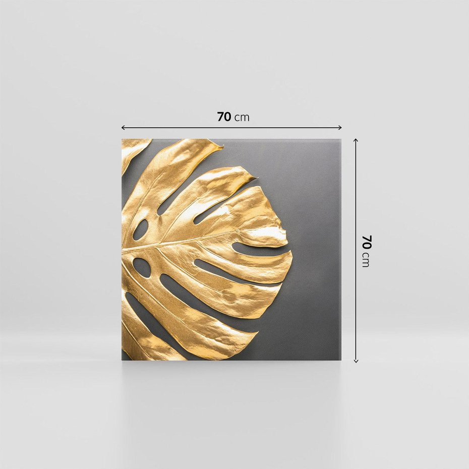 Obraz na płótnie 70x70 - Złoty Liść Monstera - złoty, liść