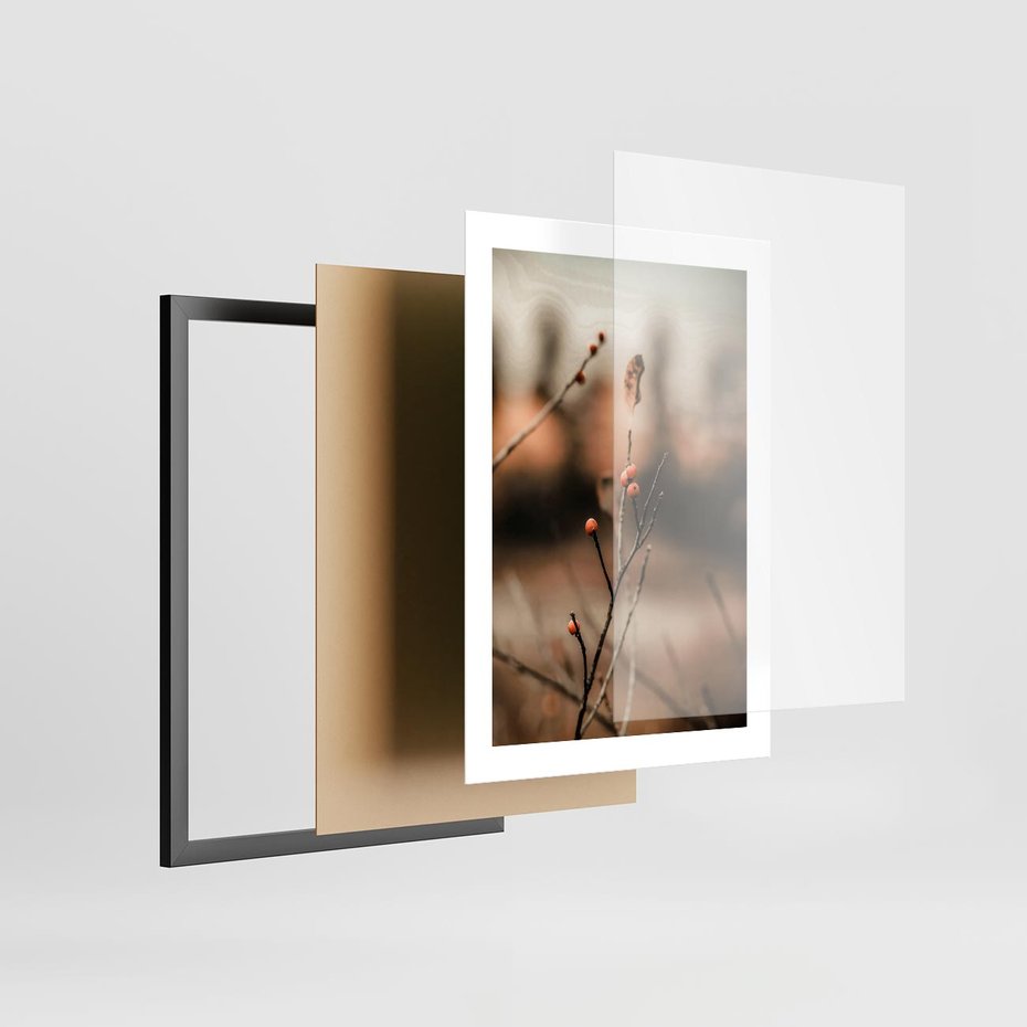 Plakat w ramie 30x40 - Jarzębina w Pejzażu - jesień, gałązka - rama czarna