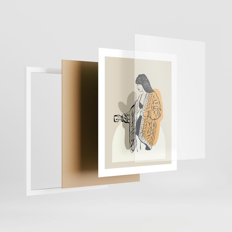 Plakat w ramie 40x50 - Żółte Akcenty w Grafice - grafika, minimalizm - rama biała