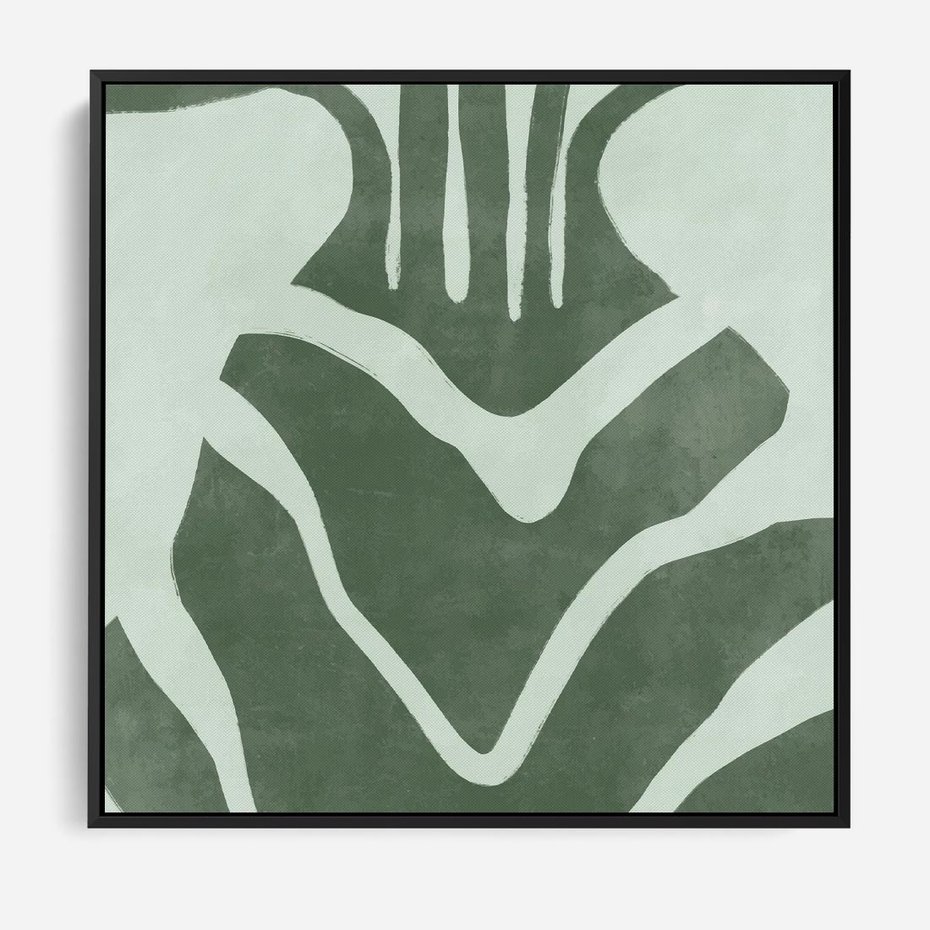 Obraz w ramie 50x50 - Zieleń Odpoczynku - zielony plakat, nieregularne splątane linie - rama czarna