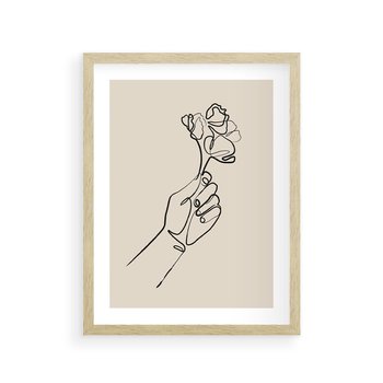 Plakat w ramie 50x70 - Szkic Kwiatu - kwiat w dłoni, szkic - rama drewno