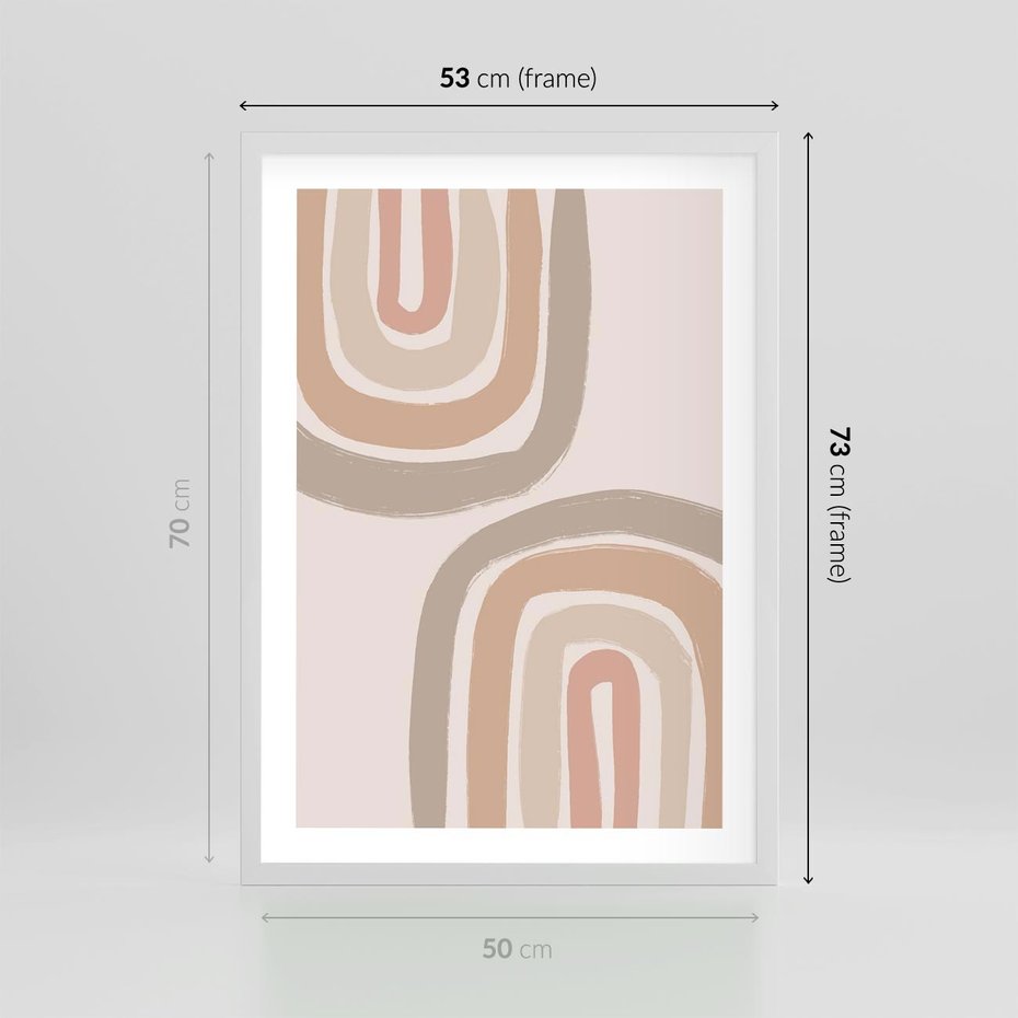 Plakat w ramie 50x70 - Migotliwe Tęczowe Przestrzenie - abstakcyjne tęcze, delikatne odcienie beżu - rama biała