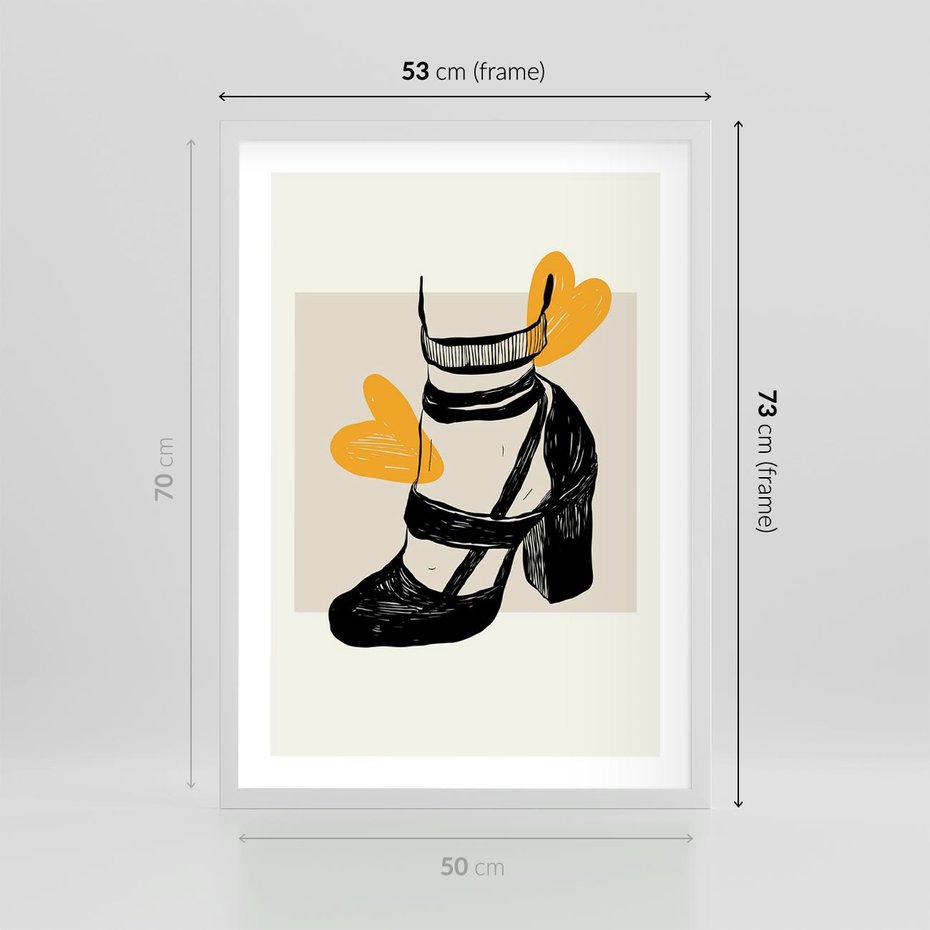 Plakat w ramie 50x70 - Elegancja w Szkicu: Stopa w Bucie na Obcasie - grafika, czarny szkic - rama biała
