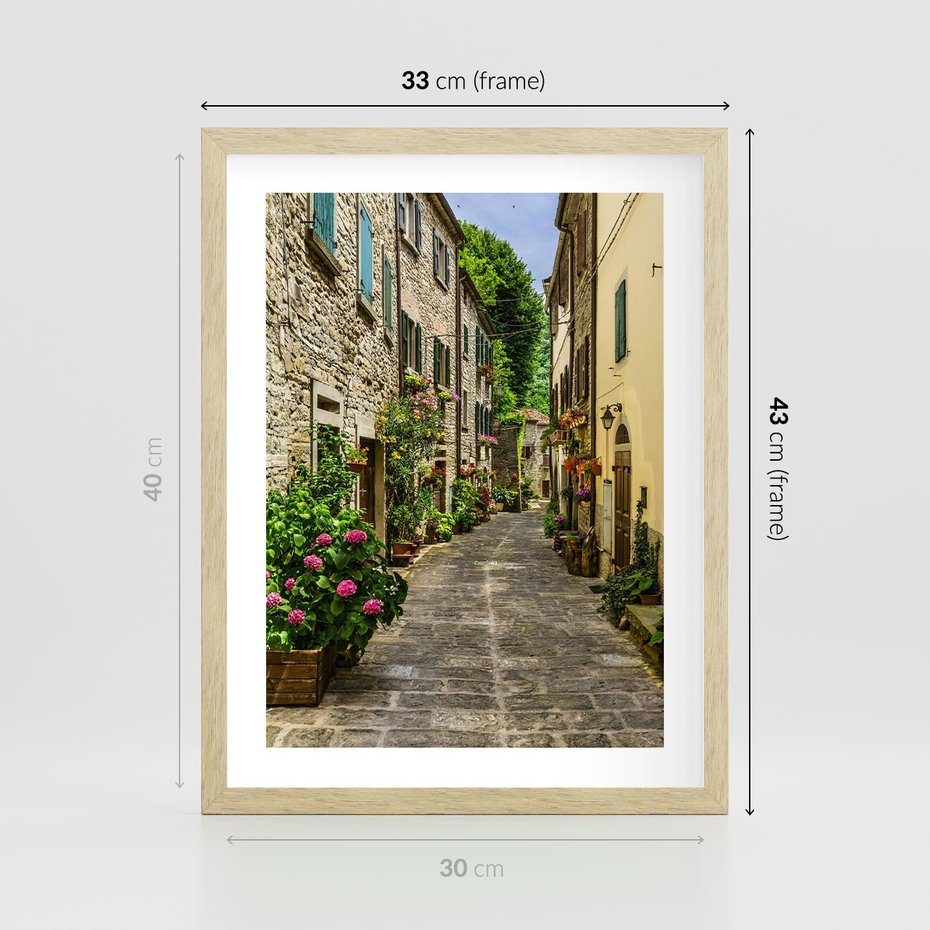 Plakat w ramie 30x40 - Spacer po Złotej Alei - uliczka, perspektywa - rama drewno