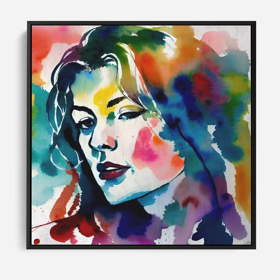 Obraz w ramie 50x50 - Abstrakcyjna ekstaza barw - abstrakcyjny portret kobiety, szkic czarną kreską - rama czarna