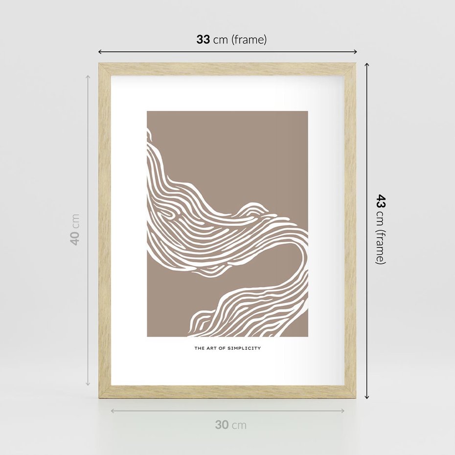 Plakat w ramie 30x40 - Harmonijne Granice - sztuka minimalizmu, biała rycina - rama drewno