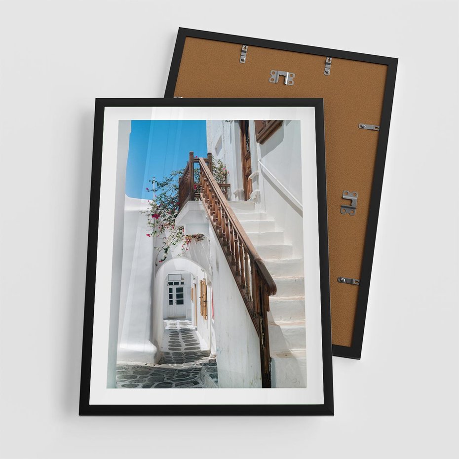 Plakat w ramie 50x70 - Schody Uliczką W dół - schody, uliczka - rama czarna