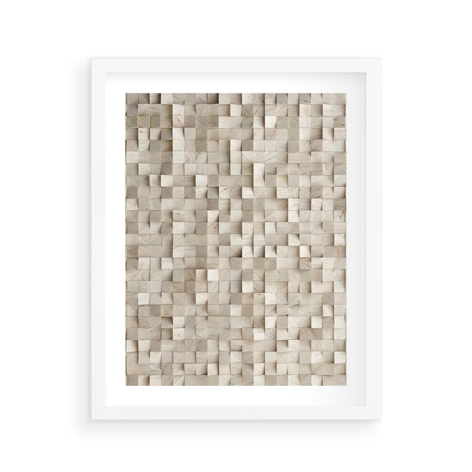 Plakat w ramie 40x50 - Geometryczne 3D: Abstrakcyjna Harmonia - geometryczne, 3D - rama biała