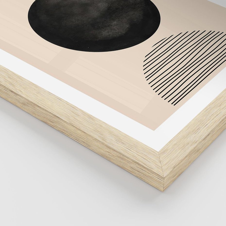 Plakat w ramie 50x70 - Minimalizm w Kształtach - geometryczny graficzny obraz, czarne koło - rama drewno