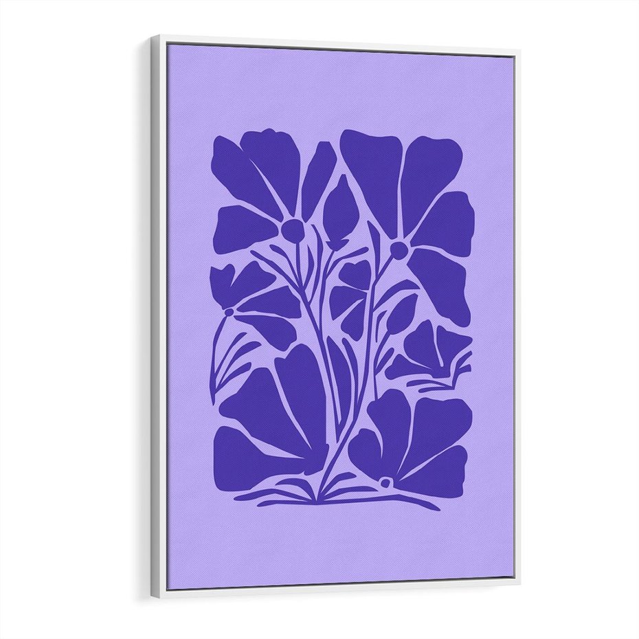 Obraz w ramie 70x100 - Migocące Boho Wibracje - kwiaty, energetyczne fioletowe tło - rama biała